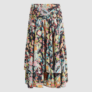 Black and multi colour floral patterned, double layered recycled Indian sari silk, strapless dress 2-in-1 skirt designed by OMishka