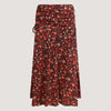 Black and red ditsy floral print, recycled Indian sari silk, 2-in-1 A-line skirt dress designed by OMishka