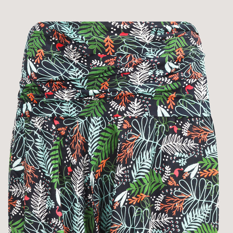 Black tropical flamingo harem trousers 2-in-1 jumpsuit designed by OMishka