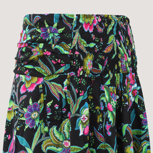 Black tropical flower 2-in-1 skirt dress designed by OMishka