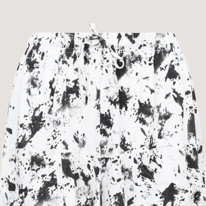 White with black patches super-soft bamboo harem trousers designed by OMishka