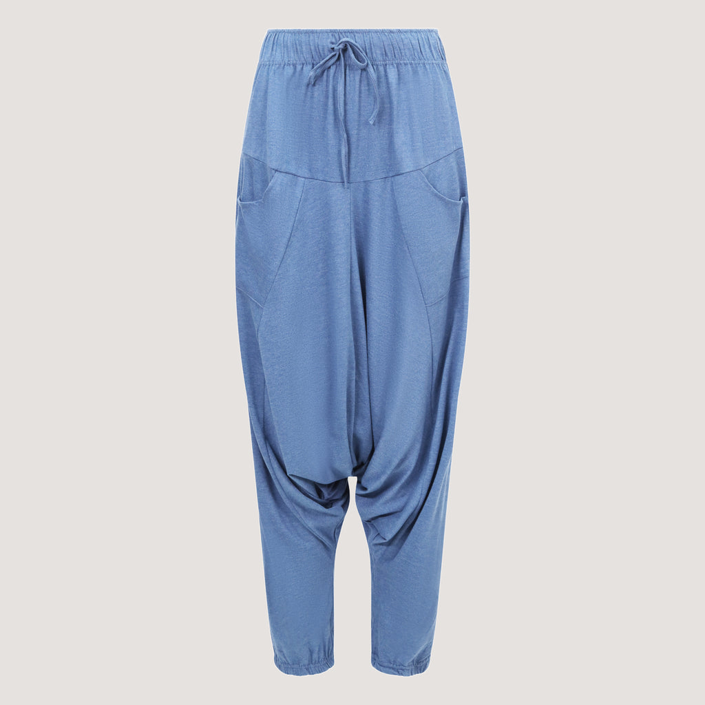 LIght blue super-soft bamboo harem pants designed by OMishka