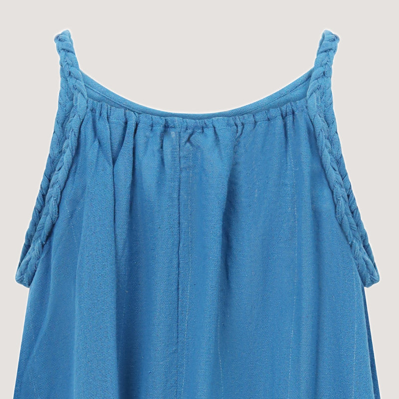 Blue Linen Hanky Hem Midi Dress