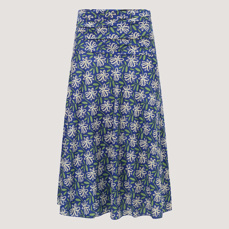 Blue and natural ecru floral 2-in-1 skirt dress designed by OMishka