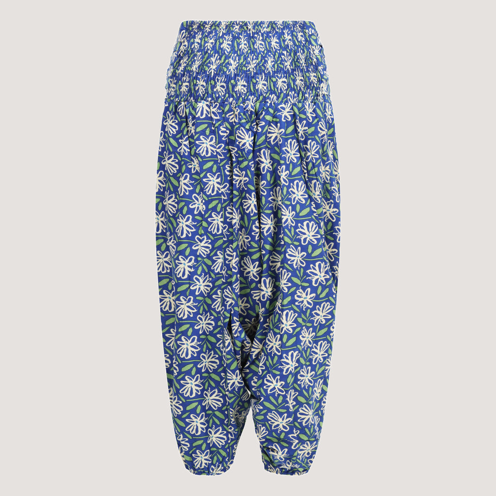 Blue ecru floral bandeau jumpsuit 2-in-1 harem pants designed by OMishka