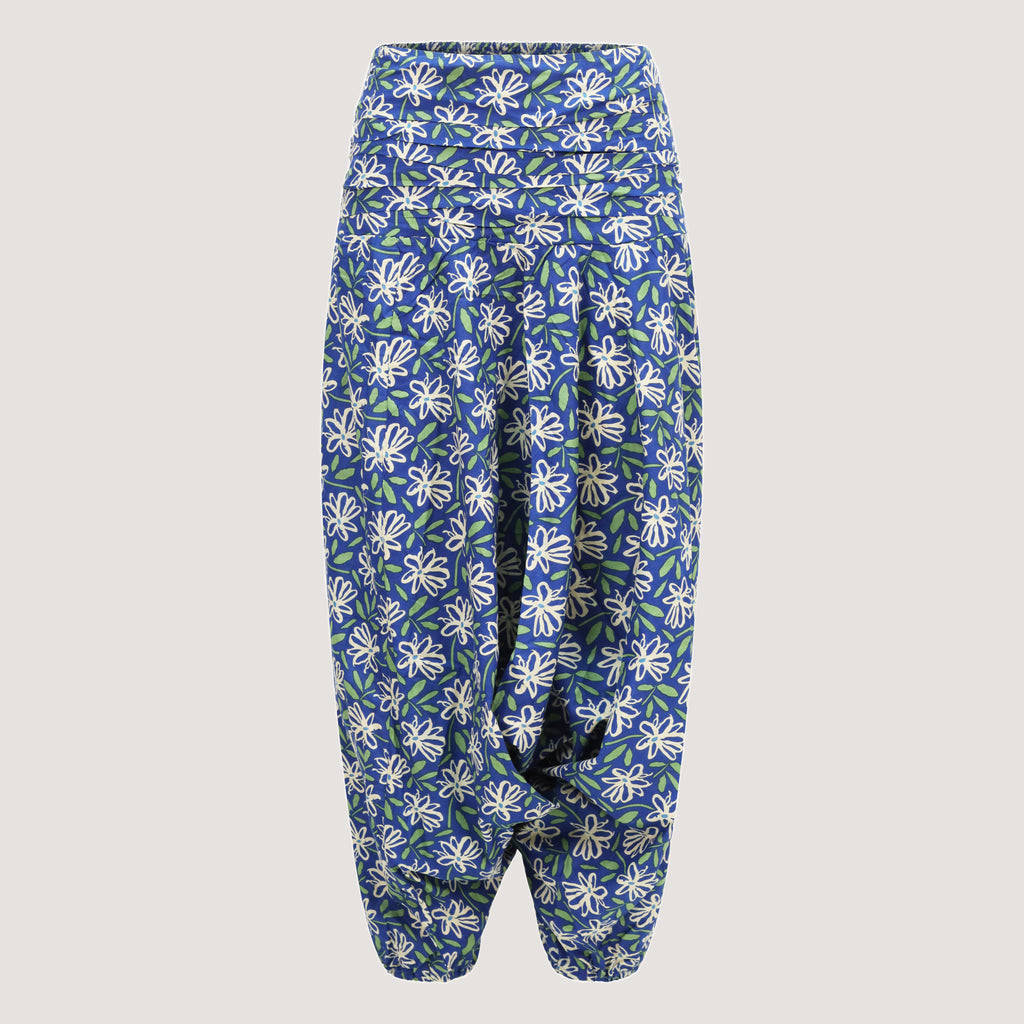 Blue ecru floral harem trousers 2-in-1 bandeau jumpsuit designed by OMishka