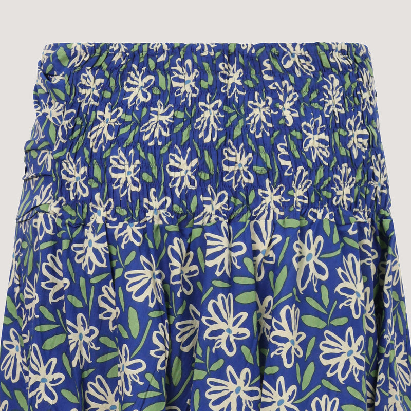 Blue and ecru floral 2-in-1 skirt dress designed by OMishka