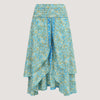 Blue floral print, double layered, recycled Indian sari silk 2-in-1 skirt dress designed by OMishka