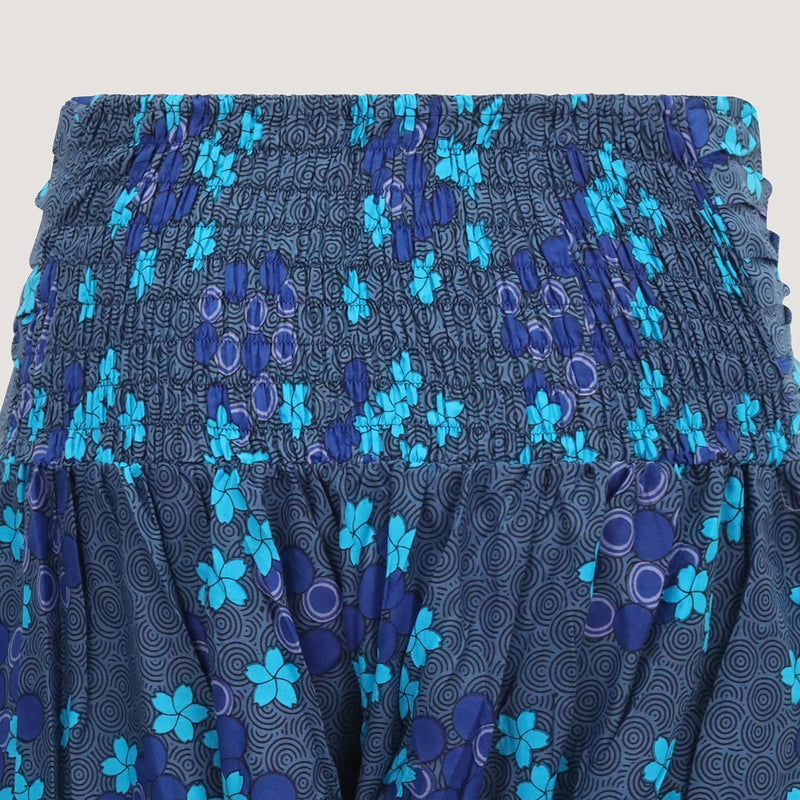 Blue floral print 2-in-1 harem pants jumpsuit designed by OMishka