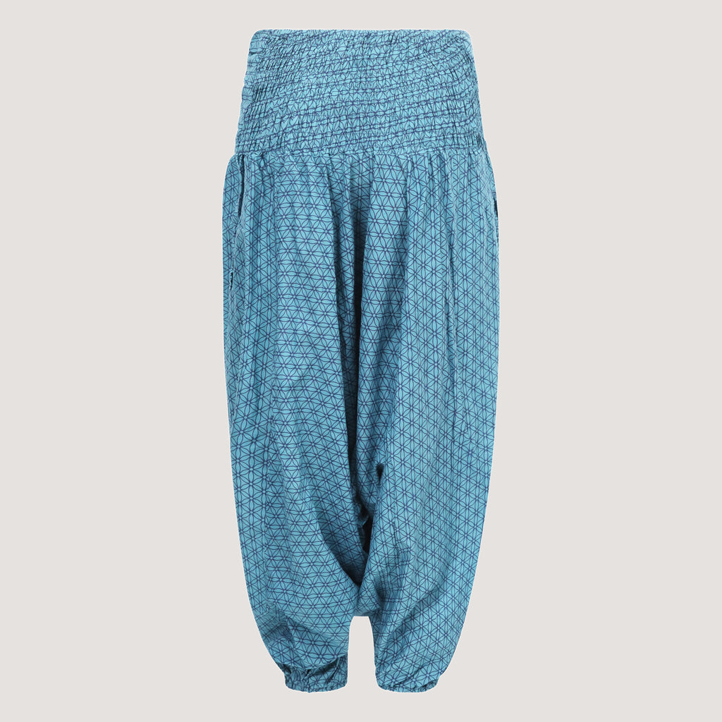 Blue flower of life bandeau jumpsuit 2-in-1 harem pants designed by OMishka