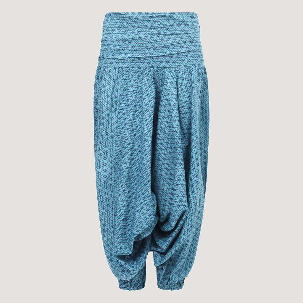 Blue flower of life harem trousers 2-in-1 jumpsuit designed by OMishka
