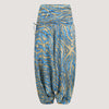 Blue Leaf Print Silk Harem Trousers 2-in-1 Jumpsuit