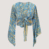 Blue and gold stripe animal print sari wrap top designed by OMishka