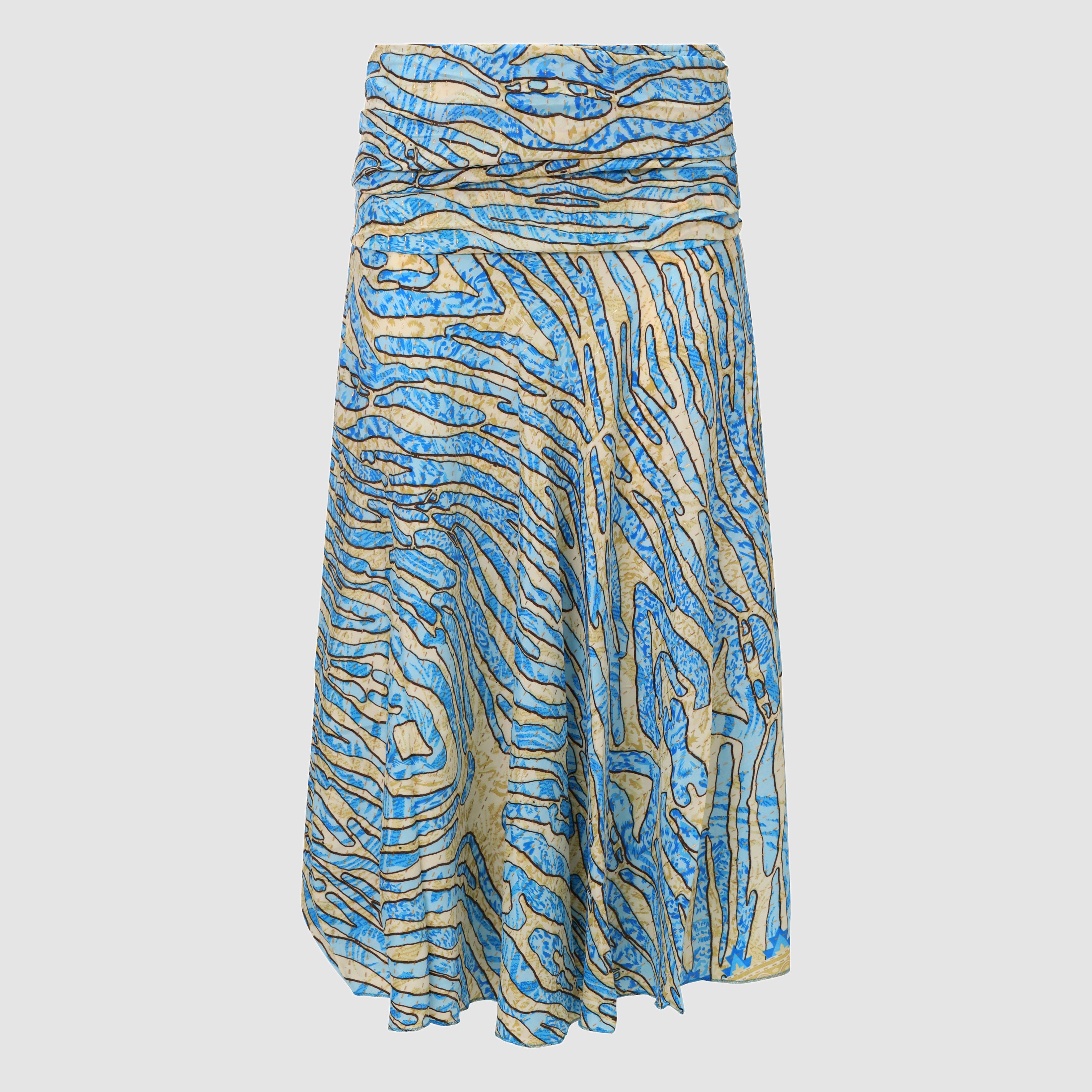 Blue & Gold Animal Print Silk 2-in-1 Skirt Dress