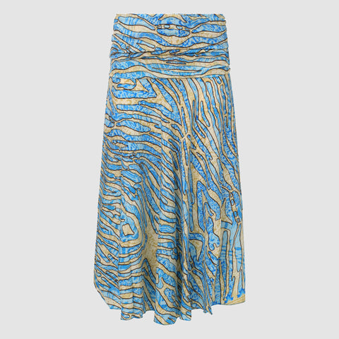 Teal & Gold Animal Print Silk 2-in-1 Skirt Dress