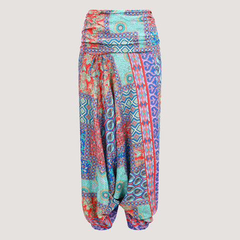Blue Swirl Print Silk Harem Trousers 2-in-1 Jumpsuit