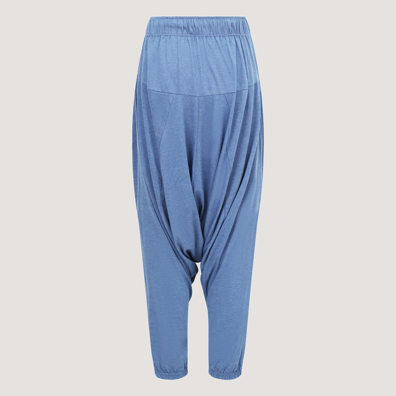 Light blue super-soft jersey bamboo harem pants designed by OMishka