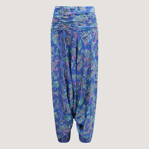 Teal Thistle Print Silk Harem Trousers 2-in-1 Jumpsuit