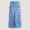 Blue floral leaf print, recycled Indian sari silk, 2-in-1 A-line skirt dress designed by OMishka