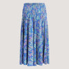 Blue floral leaf print, recycled Indian sari silk, strapless dress 2-in-1 A-line skirt designed by OMishka