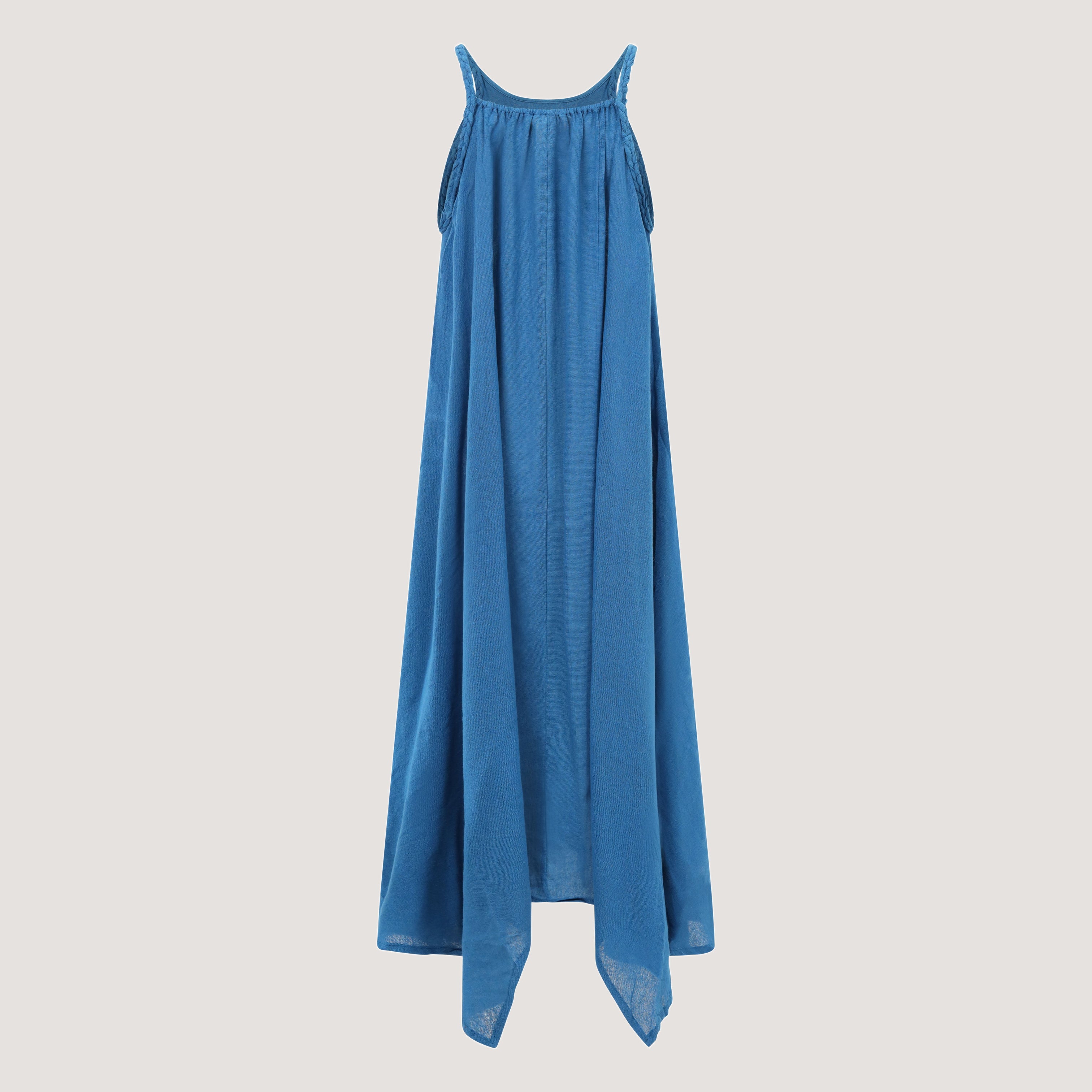 Blue Linen Hanky Hem Maxi Dress Designed by OMishka