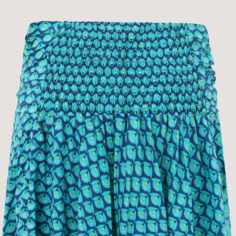 Blue lotus flower print 2-in-1 skirt dress designed by OMishka