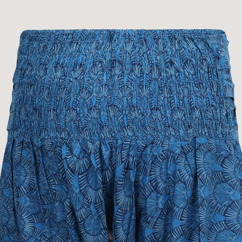 Blue palm frond print 2-in-1 harem pants jumpsuit designed by OMishka