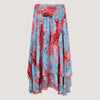Blue and red batik patterned, double layered recycled Indian sari silk, strapless dress 2-in-1 skirt designed by OMishka