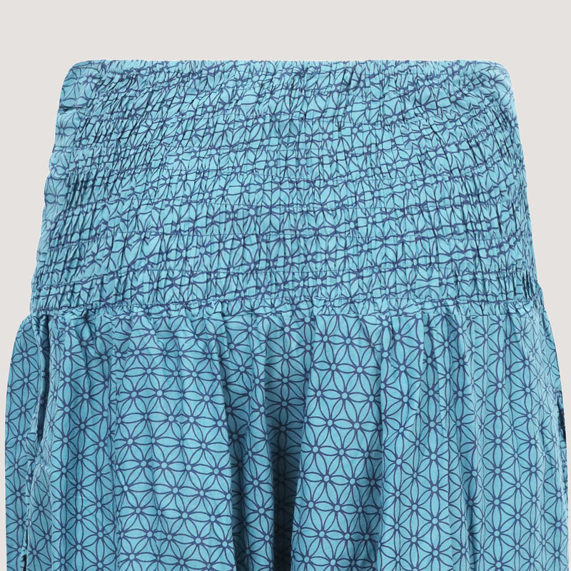 Blue seed of life 2-in-1 harem pants jumpsuit designed by OMishka