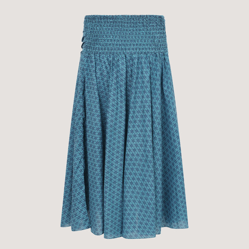 Blue flower strapless dress 2-in-1 midi skirt designed by OMishka