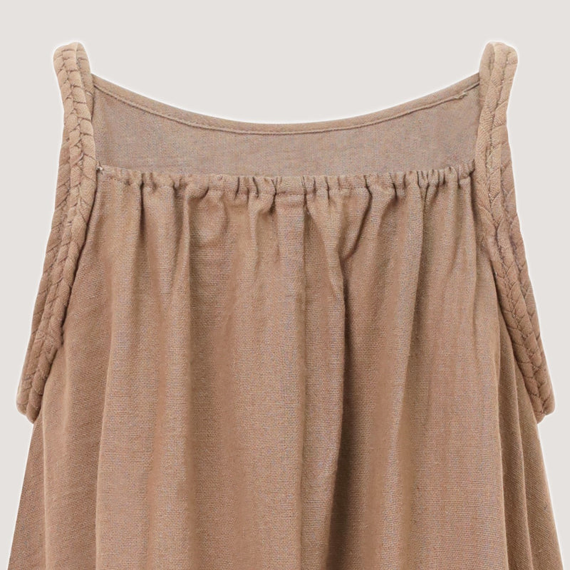 Brown Linen Hanky Hem Midi Dress