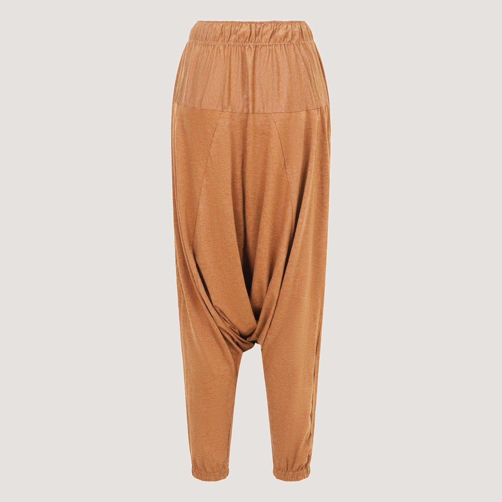 Light brown super-soft jersey bamboo harem pants designed by OMishka