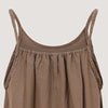 Brown linen handkerchief hem midi dress with a plait strap detail designed by OMishka