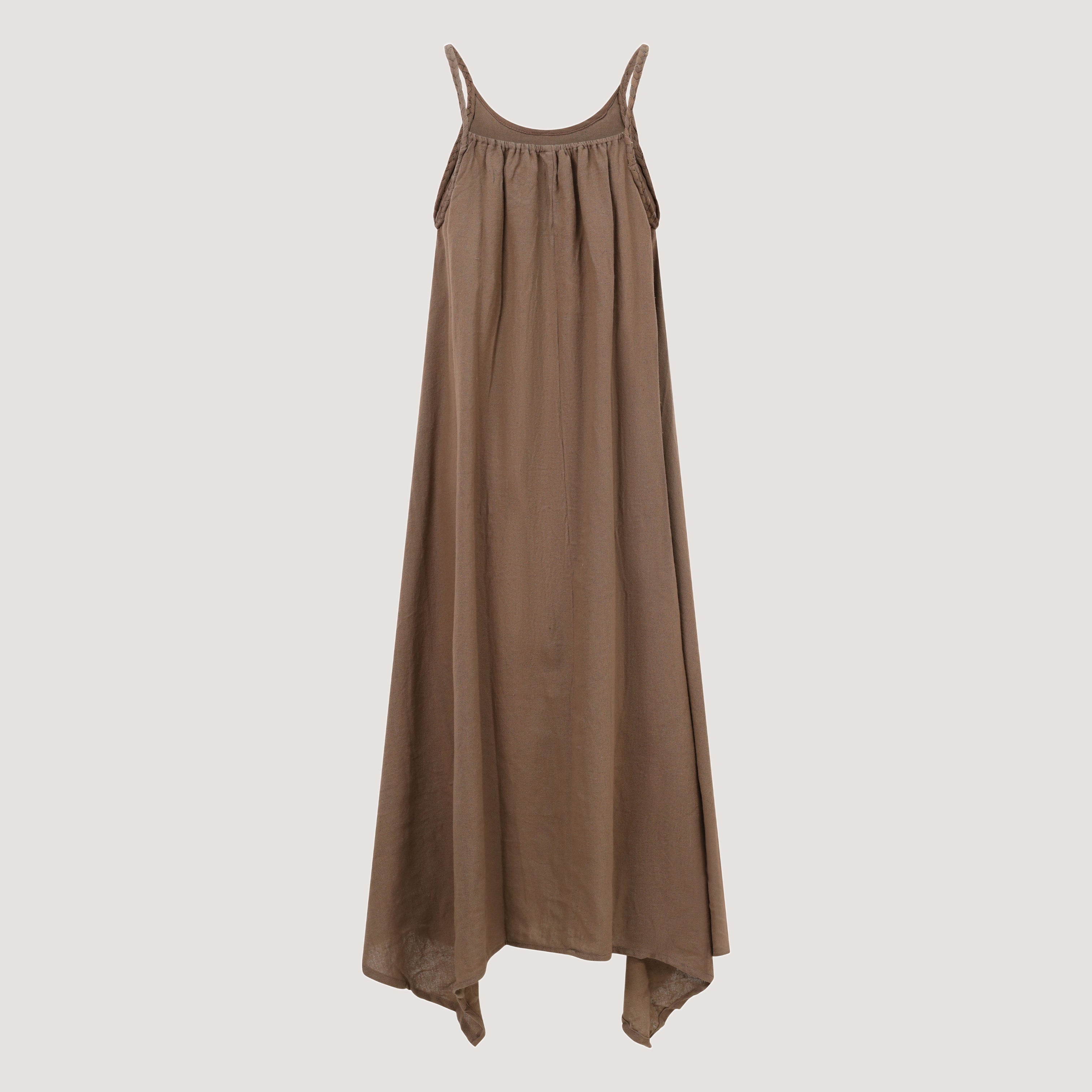 chinese dress ladies Brown Linen Hanky Hem Maxi Dress Designed by OMishka