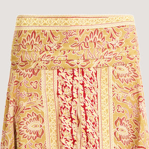 Brown and red lotus flower, double layered, recycled Indian sari silk skirt 2-in-1 dress designed by OMishka