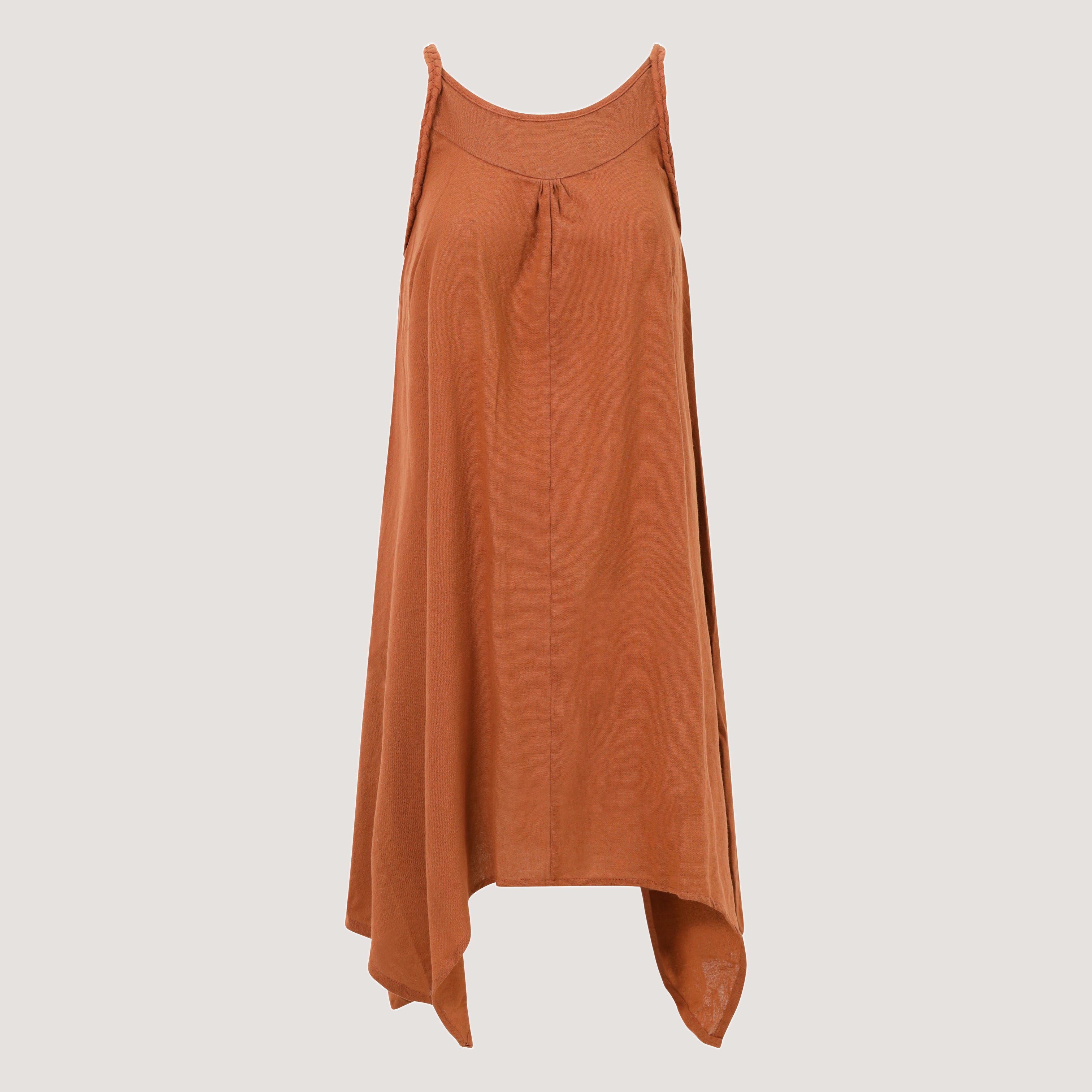 Rust Orange Linen Hanky Hem Midi Dress Designed by OMishka