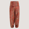 Red & Gold Floral Swirl Print Silk Harem Trousers 2-in-1 Jumpsuit