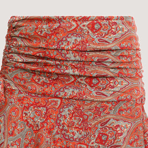 Burnt orange mosaic print, recycled Indian sari silk, A-line skirt 2-in-1 dress designed by OMishka