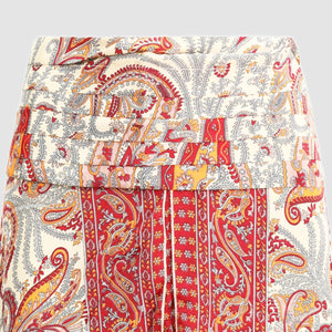 Red and orange fire floral print, double layered, recycled Indian sari silk skirt 2-in-1 dress designed by OMishka