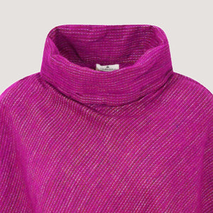 Fuchsia pink, super soft bamboo poncho, kantha embroidered with a fringed hem designed by OMishka