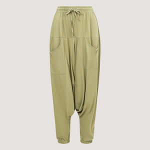 LIght green super-soft bamboo harem pants designed by OMishka