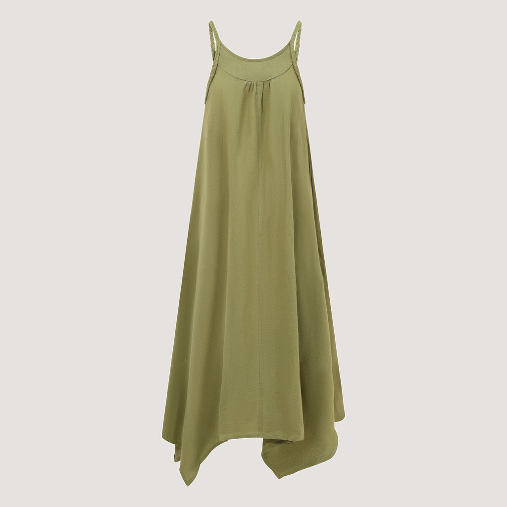 Green Linen Hanky Hem Maxi Dress