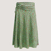 Green ditsy floral print, recycled Indian sari silk, 2-in-1 A-line skirt dress designed by OMishka