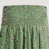 Green ditsy floral print, recycled Indian sari silk 2-in-1 A-line skirt dress designed by OMishka