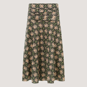 Green and natural ecru floral 2-in-1 skirt dress designed by OMishka