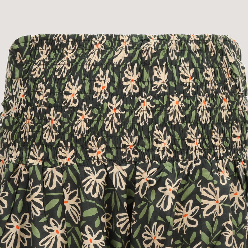 Green ecru floral print 2-in-1 harem pants jumpsuit designed by OMishka
