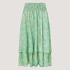 Green floral patterned, double layered recycled Indian sari silk, strapless dress 2-in-1 skirt designed by OMishka