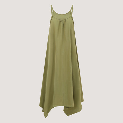 Green Floral Print Layered Silk 2-in-1 Skirt Dress
