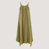 Green hanky hem midi dress with a plait strap detail designed by OMishka