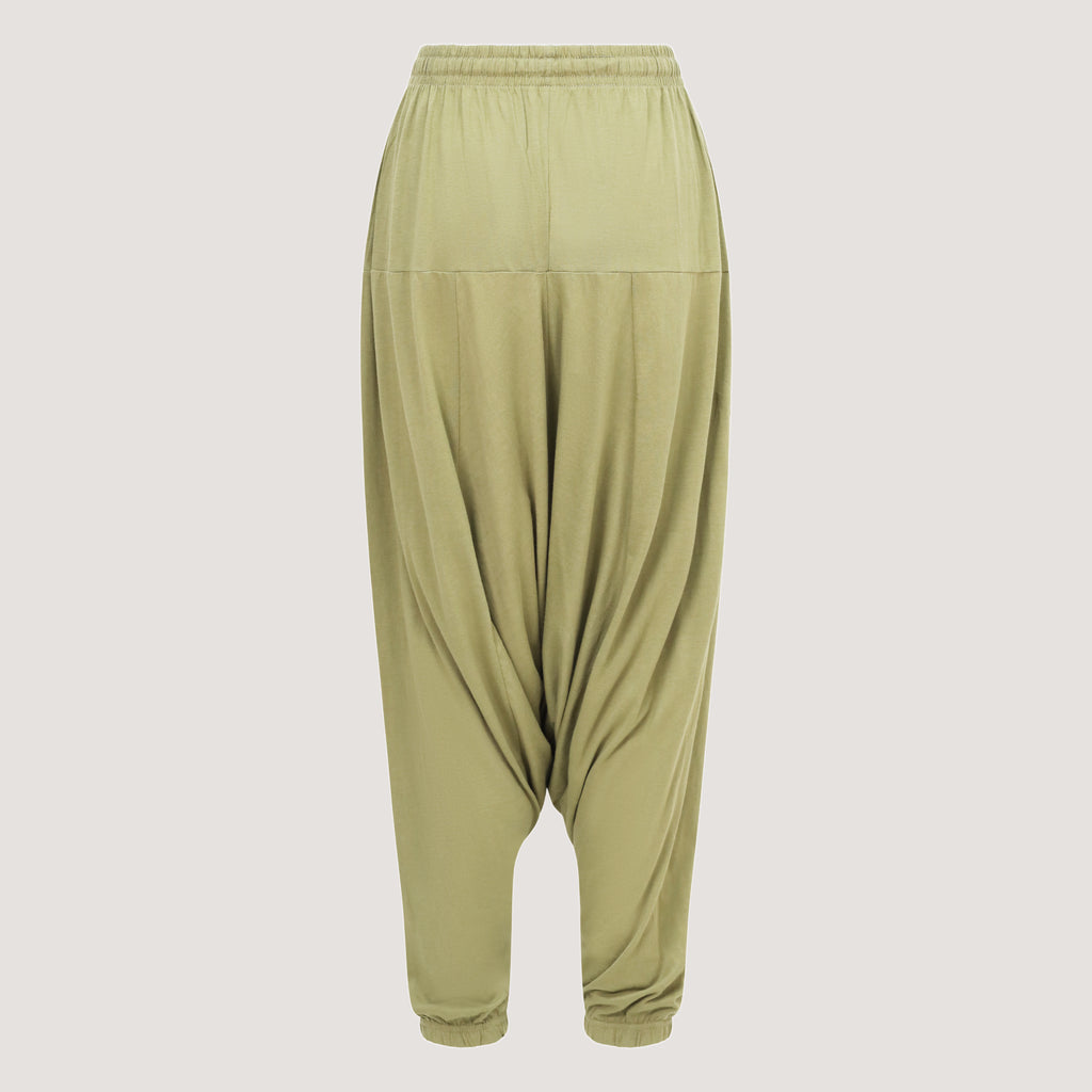 Light green super-soft jersey bamboo harem pants designed by OMishka